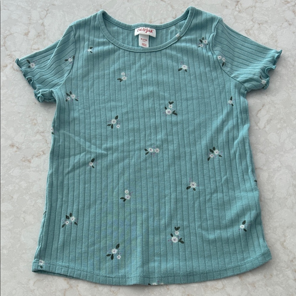 Cat & Jack Aqua Floral Short Sleeve Tee